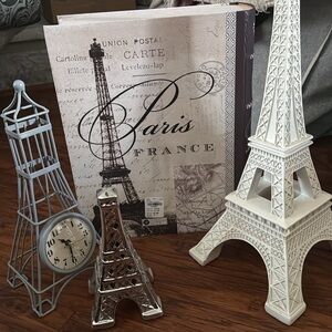 Eiffel Tower Home Accent Set - Silver and Cream